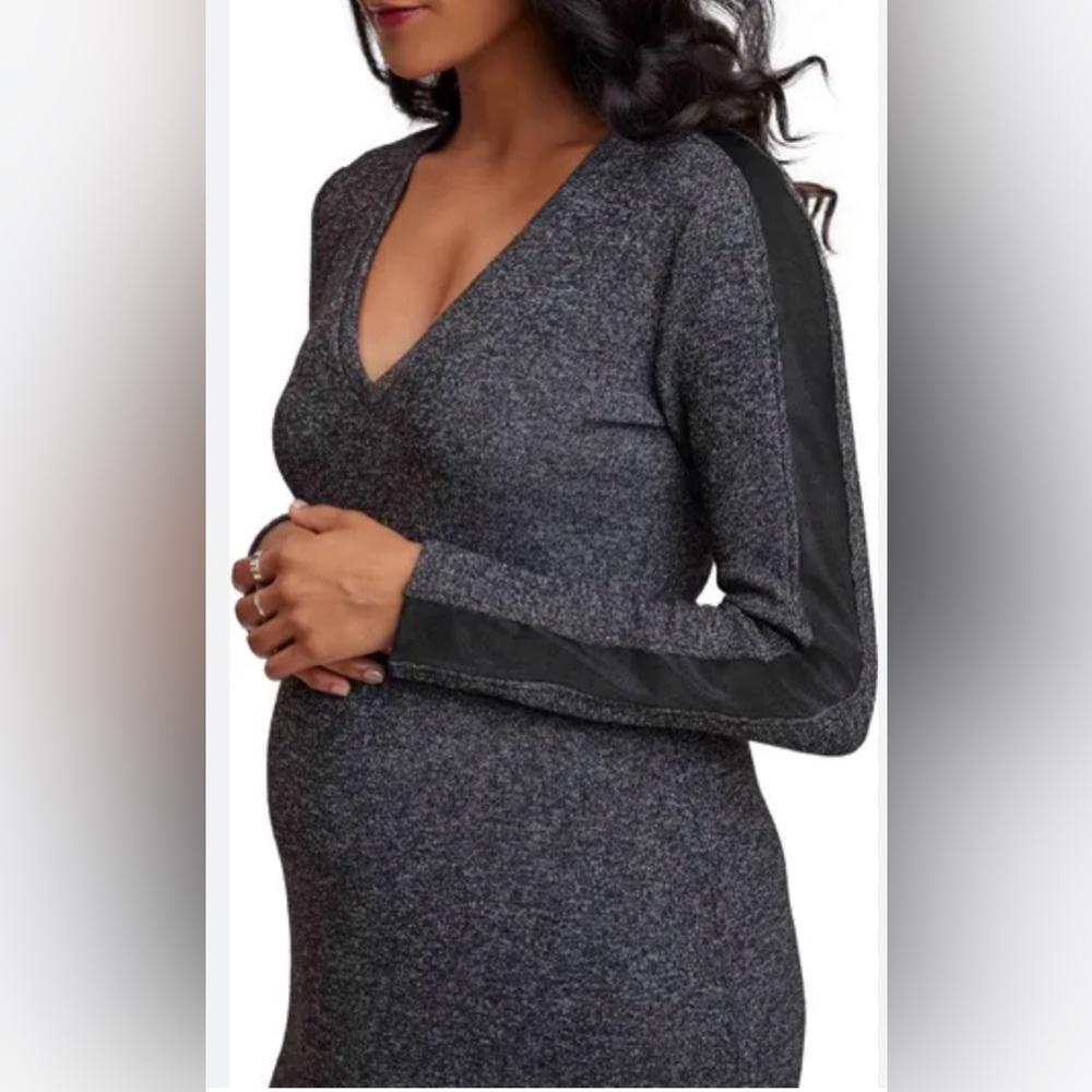 NWT New Stowaway Collection long sleeve Faux Suede Trim midi dress Maternity L - Picture 2 of 12